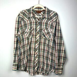 BJ-R long tail form fit vintage western style pearl snap men’s large shirt